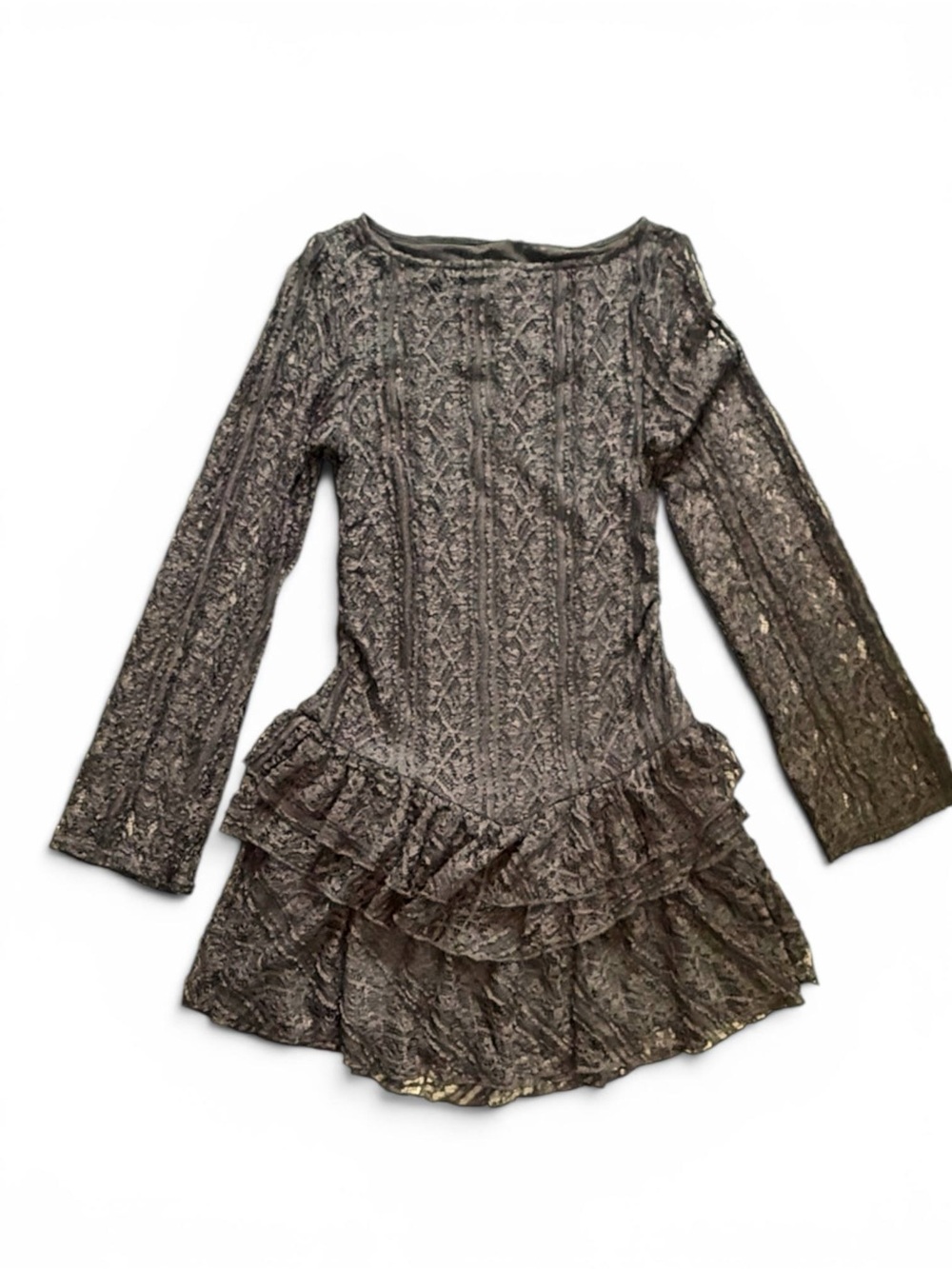 Free People Lace Mini Dress Women Black Long Sleeve Tiered Ruffle Sz M NWT - Picture 5 of 12